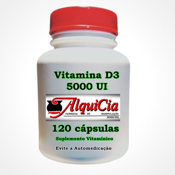 Cápsulas de Vitamina D 5000 UI ,pote com 120 unidades.