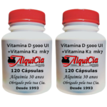 Vitamina D3 c/ K2 mk7 2 potes, em cápsulas para suplementação