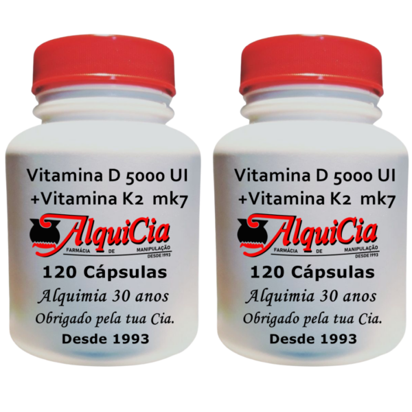 Vitamina D3 c/ K2 mk7 2 potes, em cápsulas para suplementação